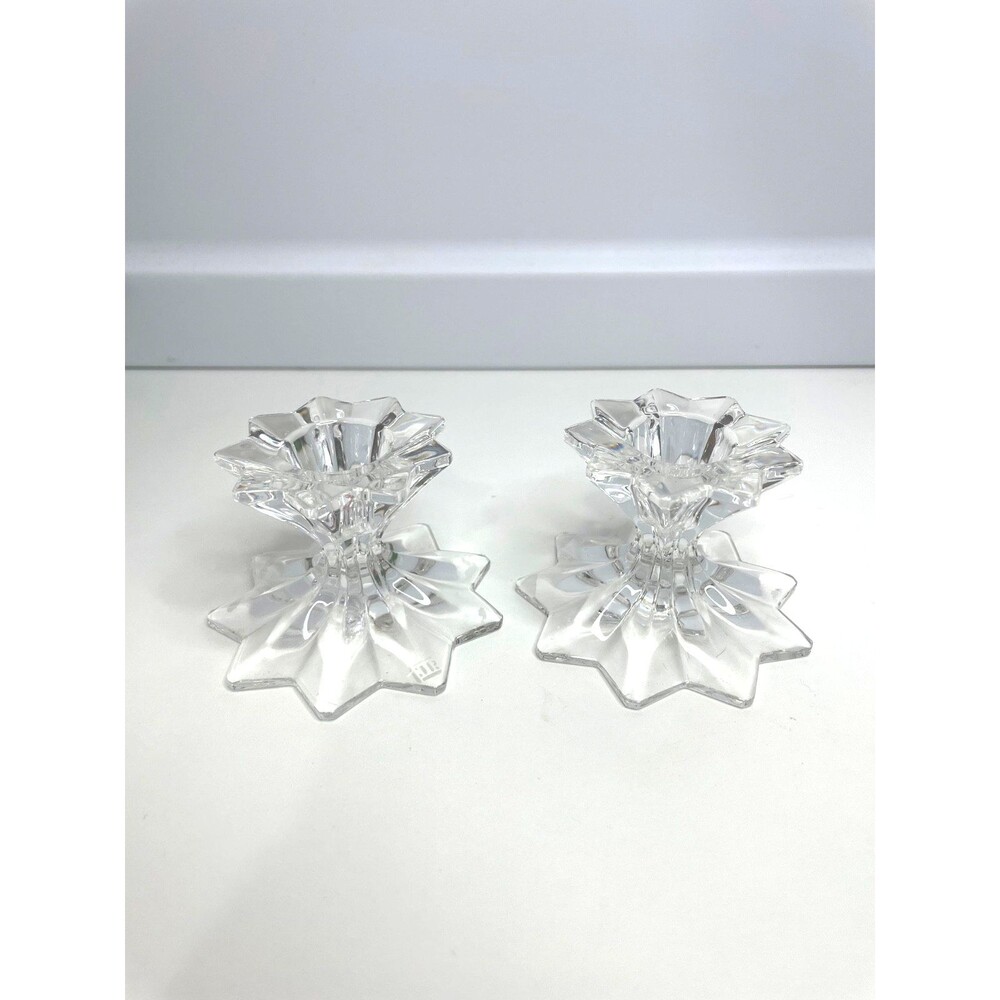 2 Vintage Claus Joseph Riedel Crystal Candle Stick Holders 9-pointed star shape
